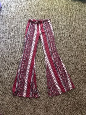 Fashion Nova Red & White Boho Stripe Flare Pants